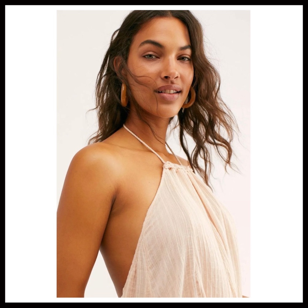 FREE PEOPLE BOHO SLIP SUN HALTER MINI DRESS A2C - Picture 7 of 16